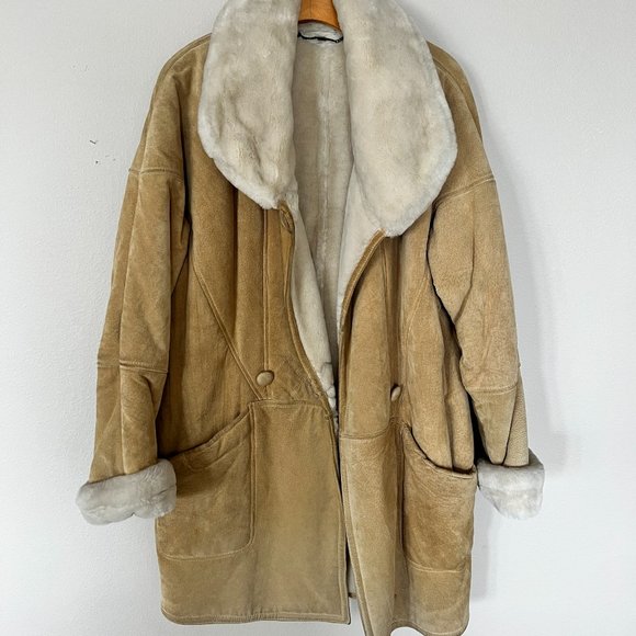 Warm Vintage Neiman Marcus Suede Coat with Faux Fur Lining - Picture 1 of 3